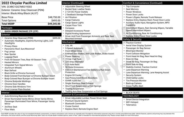 Used 2022 Chrysler Pacifica Limited with VIN 2C4RC1GG7NR219302 for sale in Morris, Minnesota