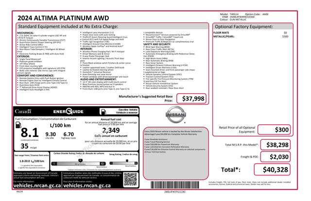Used 2024 Nissan Altima Platinum with VIN 1N4BL4FWXRN310360 for sale in Morris, Minnesota