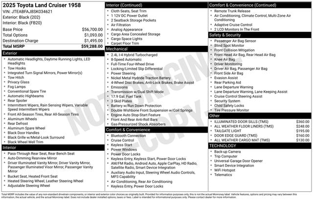 Used 2025 Toyota Land Cruiser Land Cruiser 1958 with VIN JTEABFAJ8SK034621 for sale in Morris, Minnesota