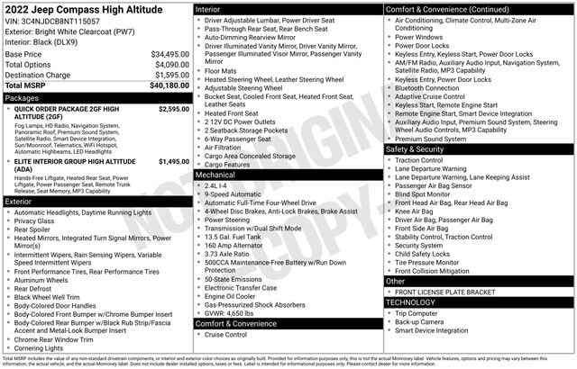 Used 2022 Jeep Compass High Altitude with VIN 3C4NJDCB8NT115057 for sale in Morris, Minnesota