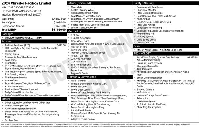 Used 2024 Chrysler Pacifica Limited with VIN 2C4RC1GG7RR203283 for sale in Morris, Minnesota