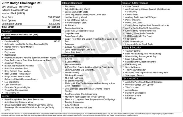 Used 2022 Dodge Challenger R/T with VIN 2C3CDZBT1NH149005 for sale in Morris, Minnesota