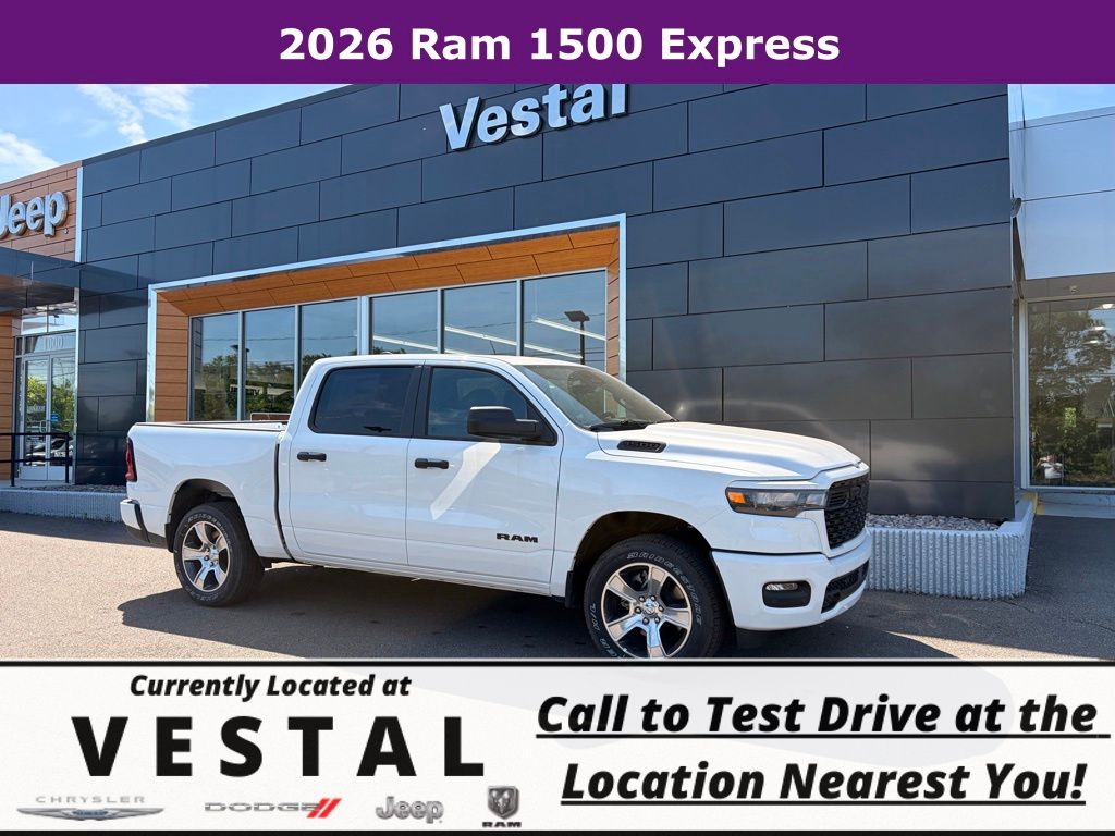 Bright White Clearcoat 2026 RAM 1500 Express Crew Cab 4WD Pickup Truck Four-Wheel Drive 8-Speed Automatic
