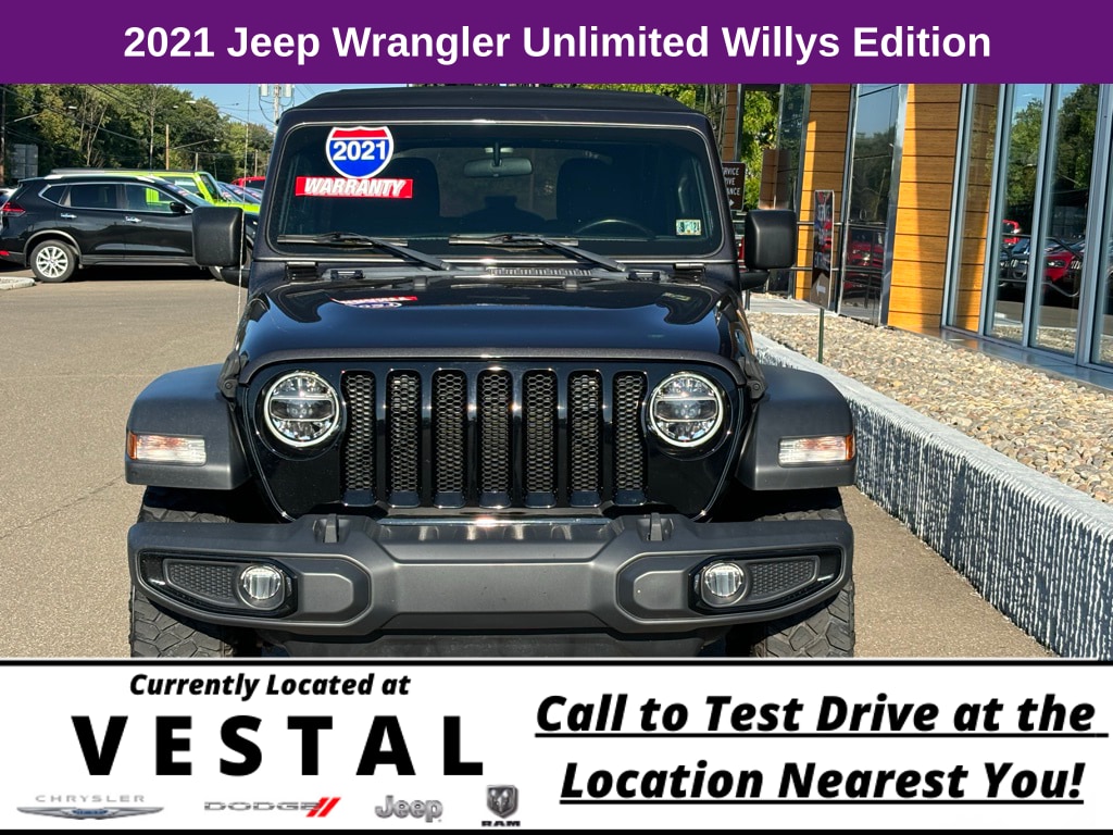 Used 2021 Jeep Wrangler Unlimited Willys with VIN 1C4HJXDN0MW501343 for sale in Vestal, NY