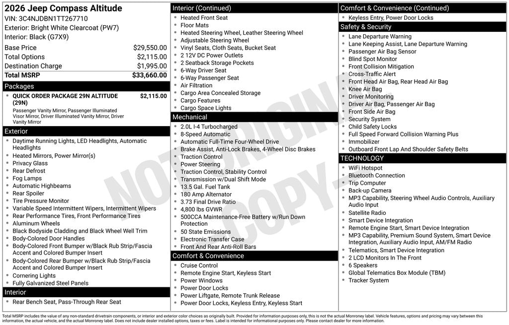 New 2026 Jeep Compass LATITUDE ALTITUDE 4X4 Sport Utility