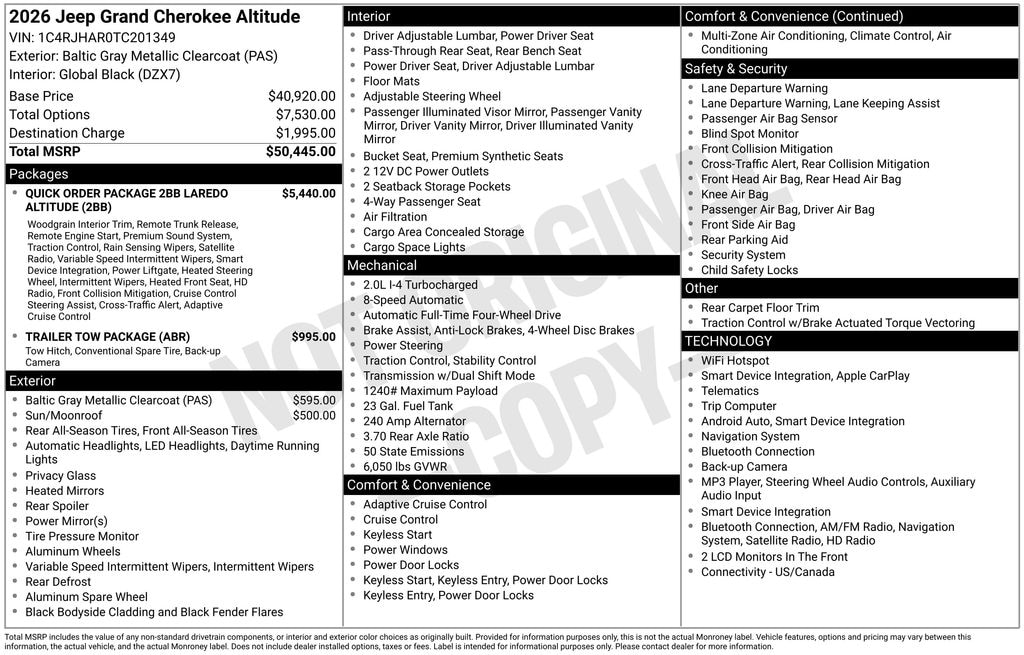 New 2026 Jeep Grand Cherokee Altitude 4x4 Sport Utility