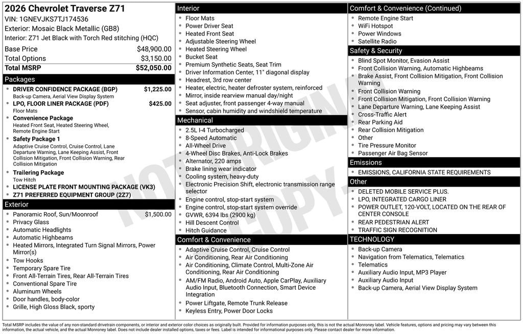 New 2026 Chevrolet Traverse Z71 SUV