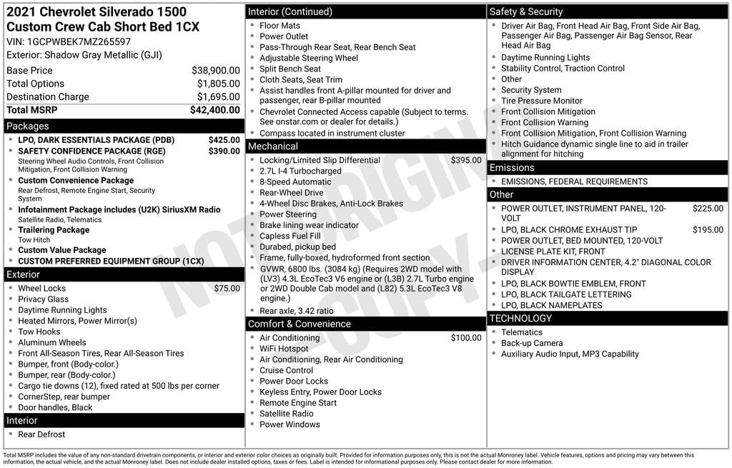 Used 2021 Chevrolet Silverado 1500 Custom Truck Crew Cab