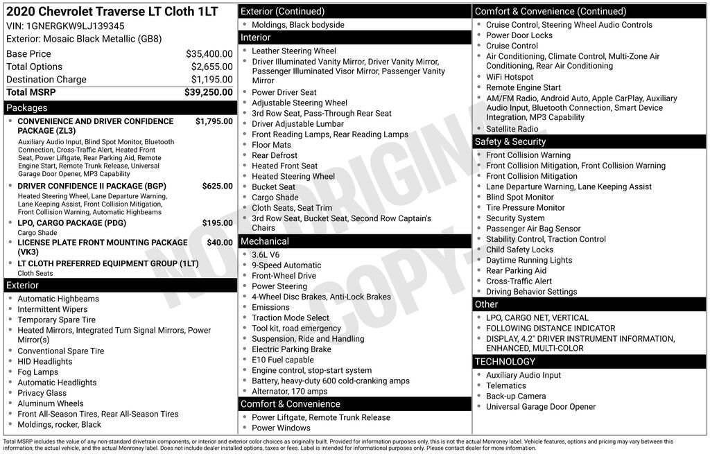 Used 2020 Chevrolet Traverse LT Cloth SUV