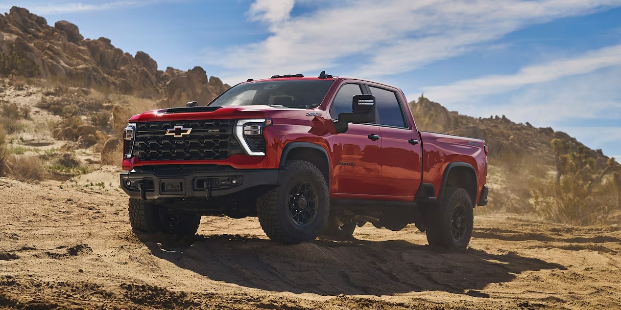 red truck in dirt mountains
