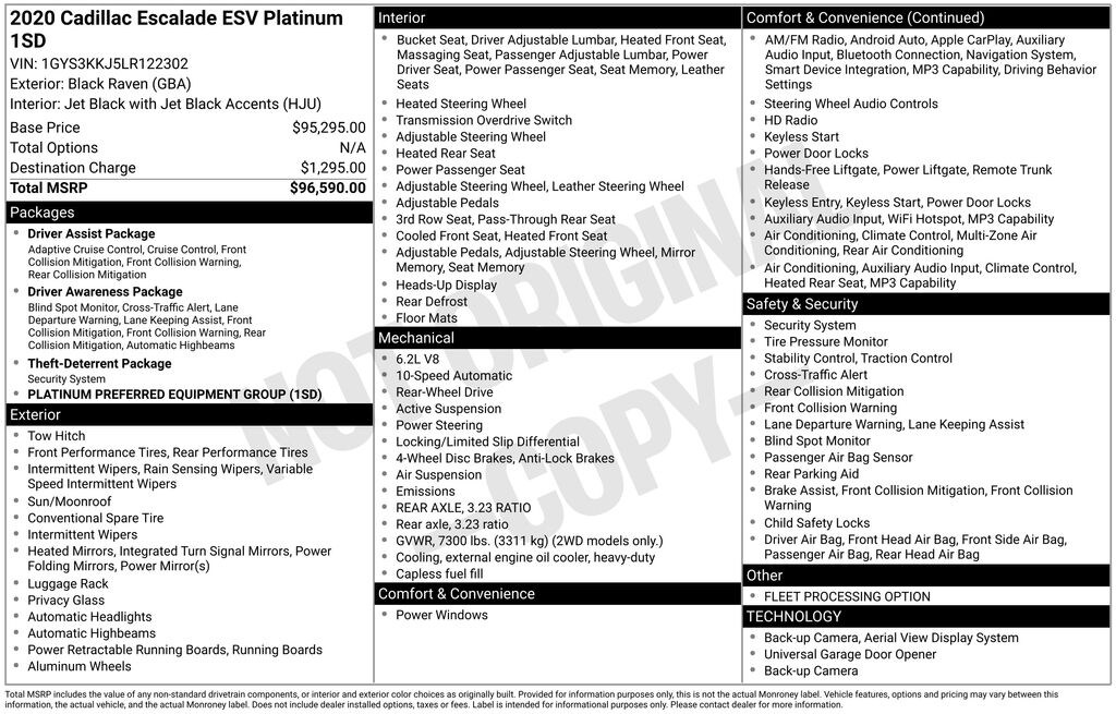 Used 2020 Cadillac Escalade ESV Platinum Edition SUV