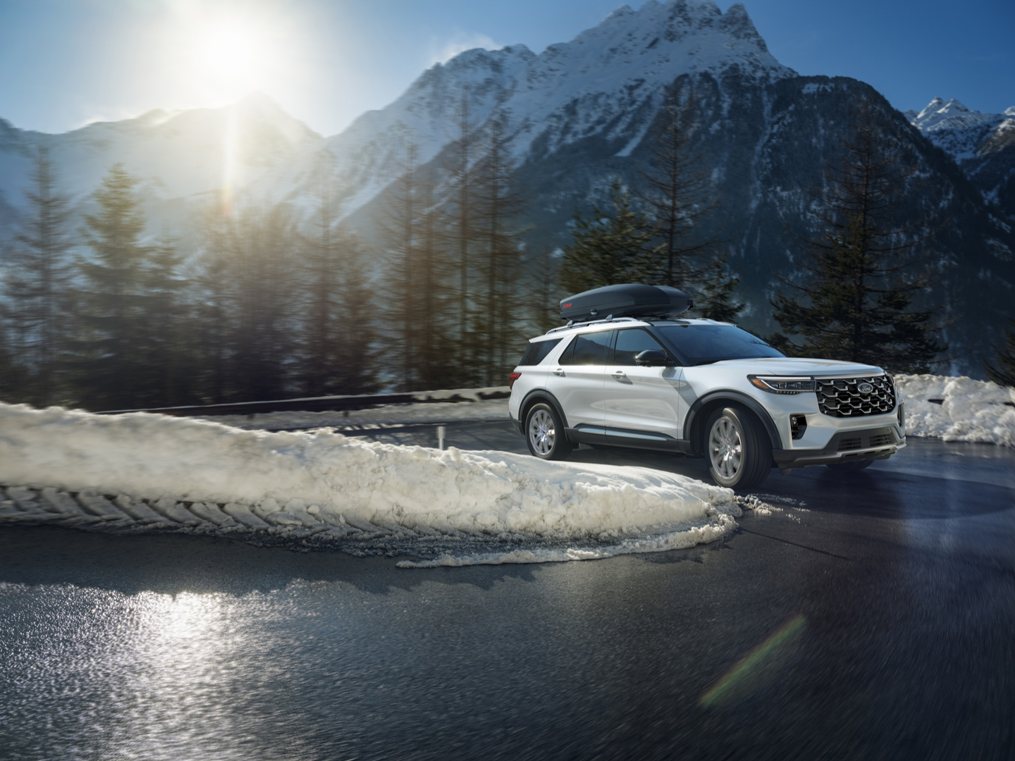 Ford Explorer 2026 Ford Explorer driving at a winter highway