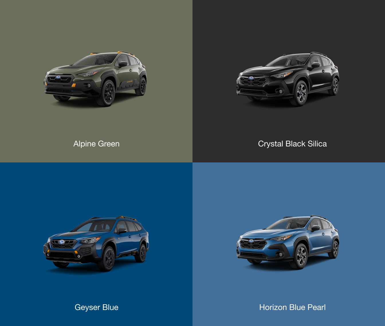 Alpine Green, Crystal Black Silica, Geyser Blue, & Horizon Blue Pearl