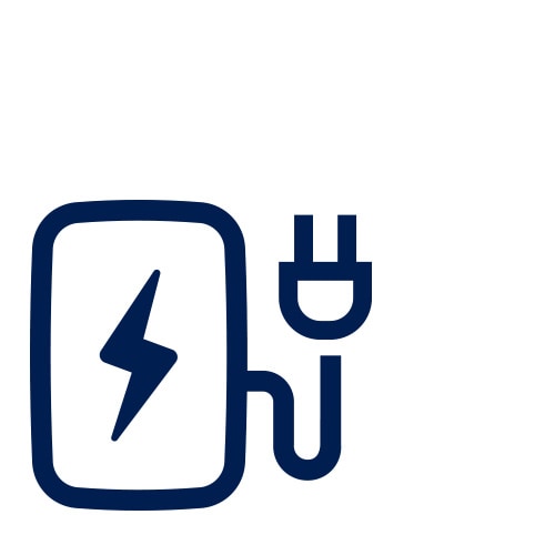  An icon of an electric charging unit outlined in blue.