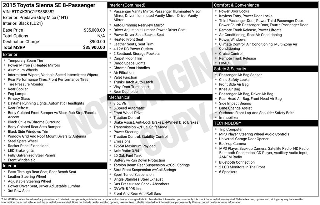 Used 2015 Toyota Sienna L Van