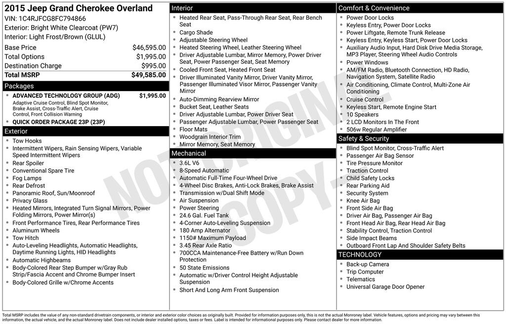 Used 2015 Jeep Grand Cherokee Overland 4x4 SUV