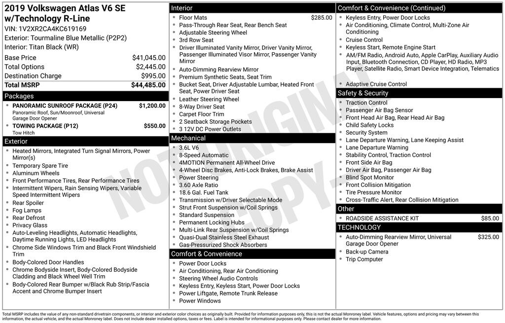 Used 2019 Volkswagen Atlas 3.6L V6 SE w/Technology R-Line 4MOTION SUV
