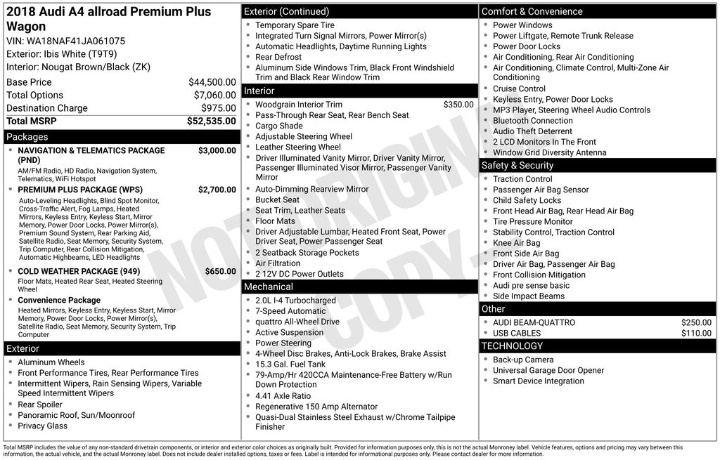 Used 2018 Audi allroad Premium Plus with VIN WA18NAF41JA061075 for sale in Lenox, MA