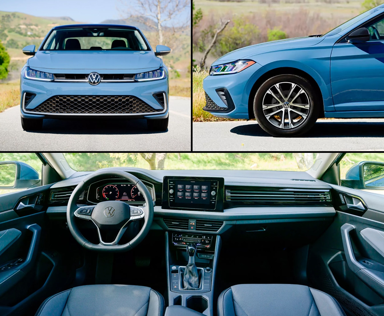 3 picture collage showing the interior and exterior of a 2026 Volkswagen Jetta