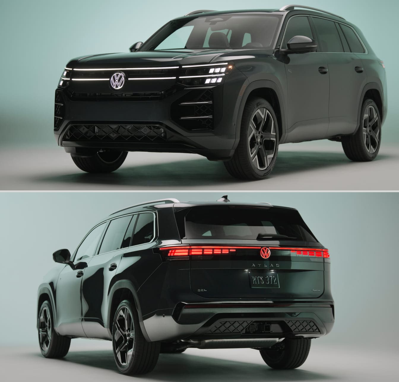 Front and rear views of a 2027 Volkswagen Atlas.
