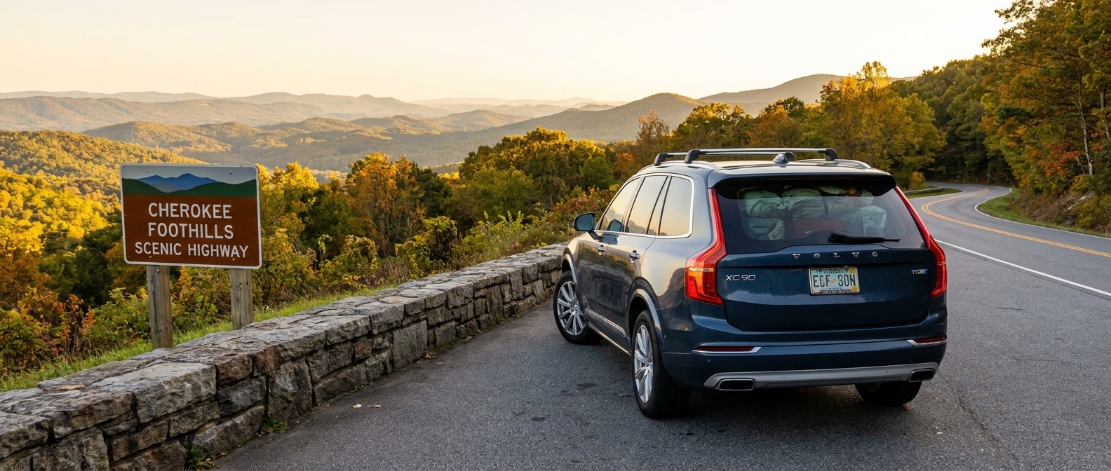 2026 Volvo XC90 at a scenic overlook on the Cherokee Foothills Scenic Highway in Upstate South Carolina
