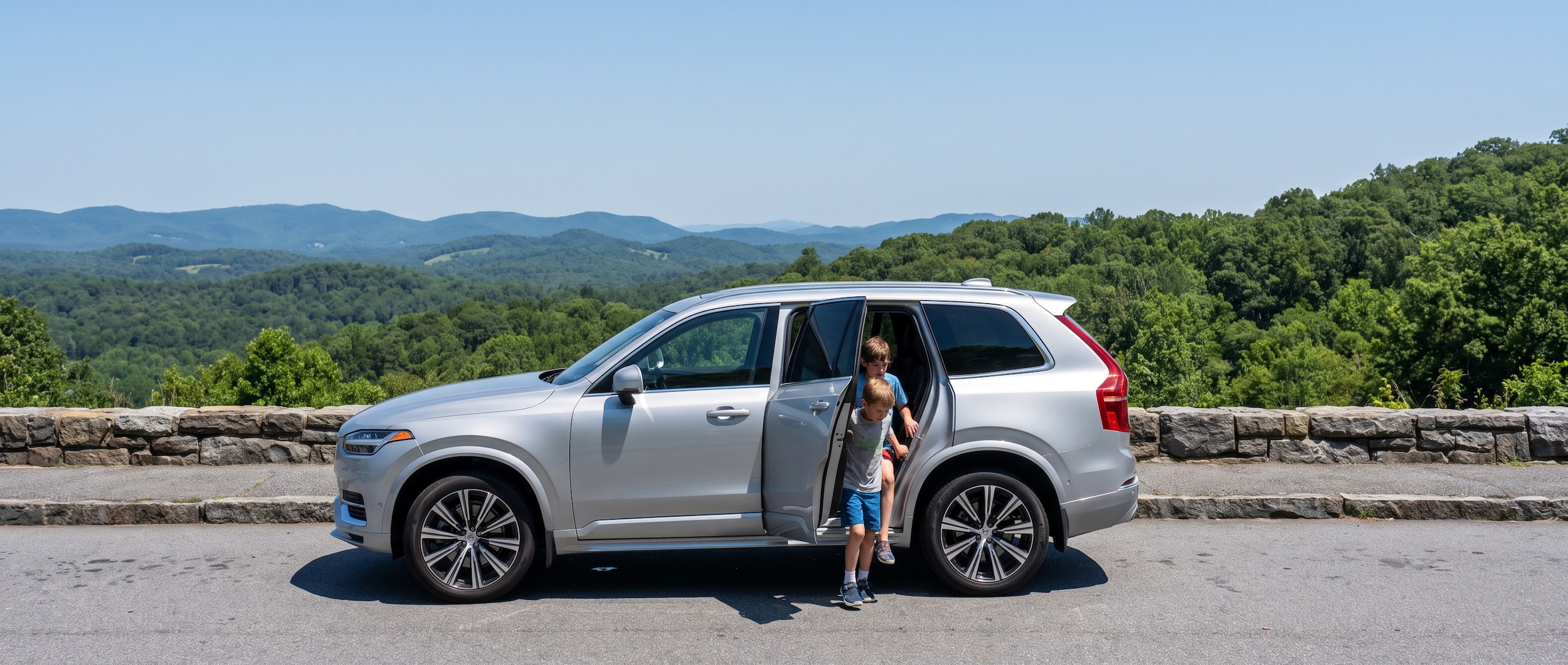 2026 Volvo XC90 at an Upstate South Carolina mountain overlook on a summer family day trip