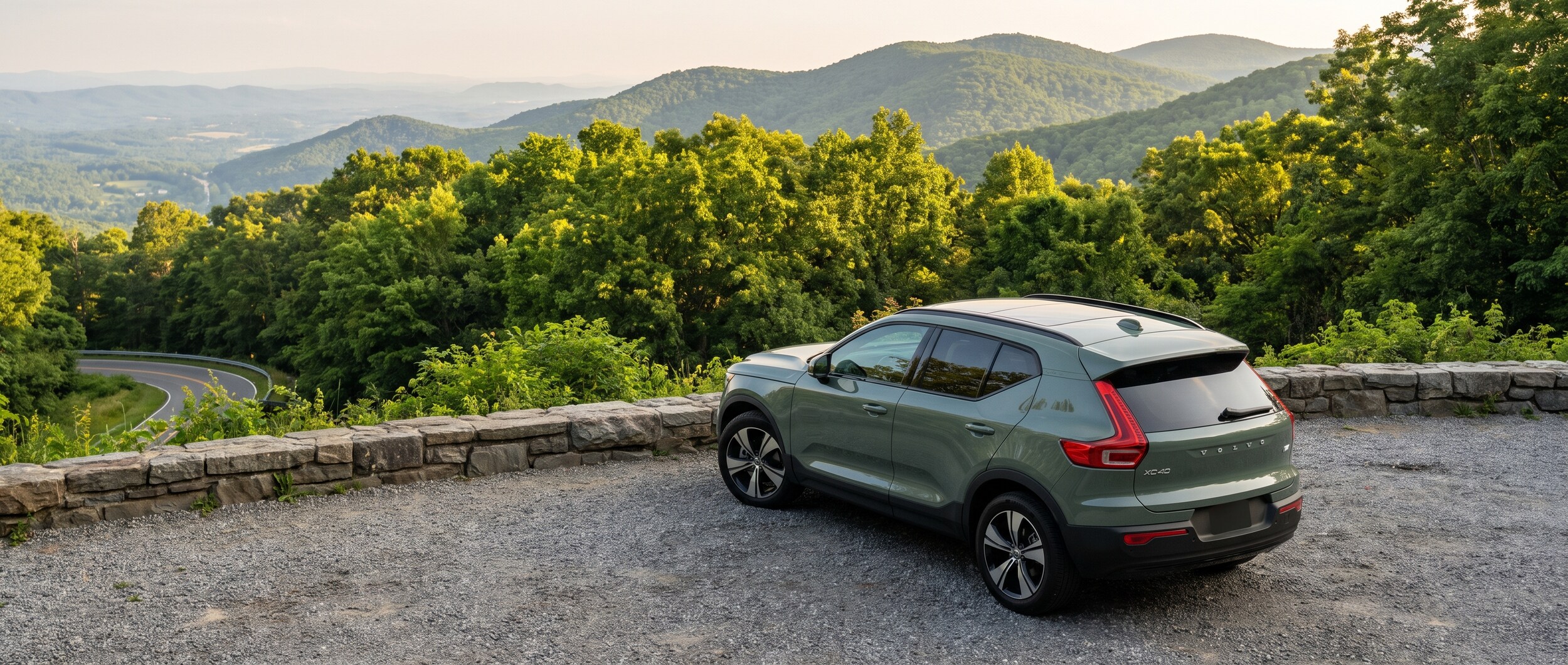 2026 Volvo XC40 at a Blue Ridge foothills overlook near Greenville SC in summer