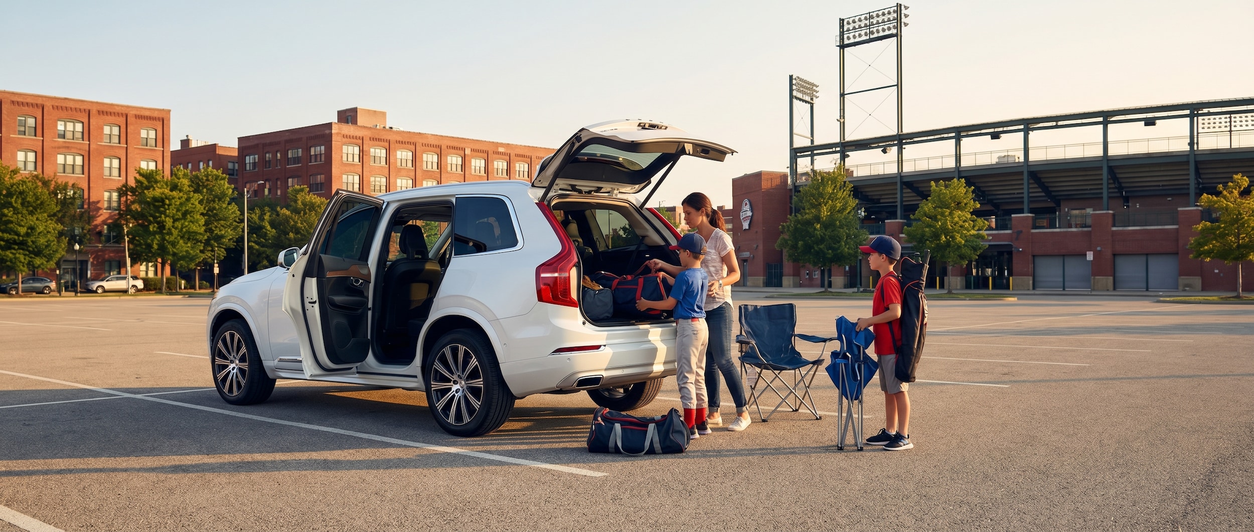 Volvo XC90 parked near Fluor Field baseball stadium in Greenville SC on a summer game night