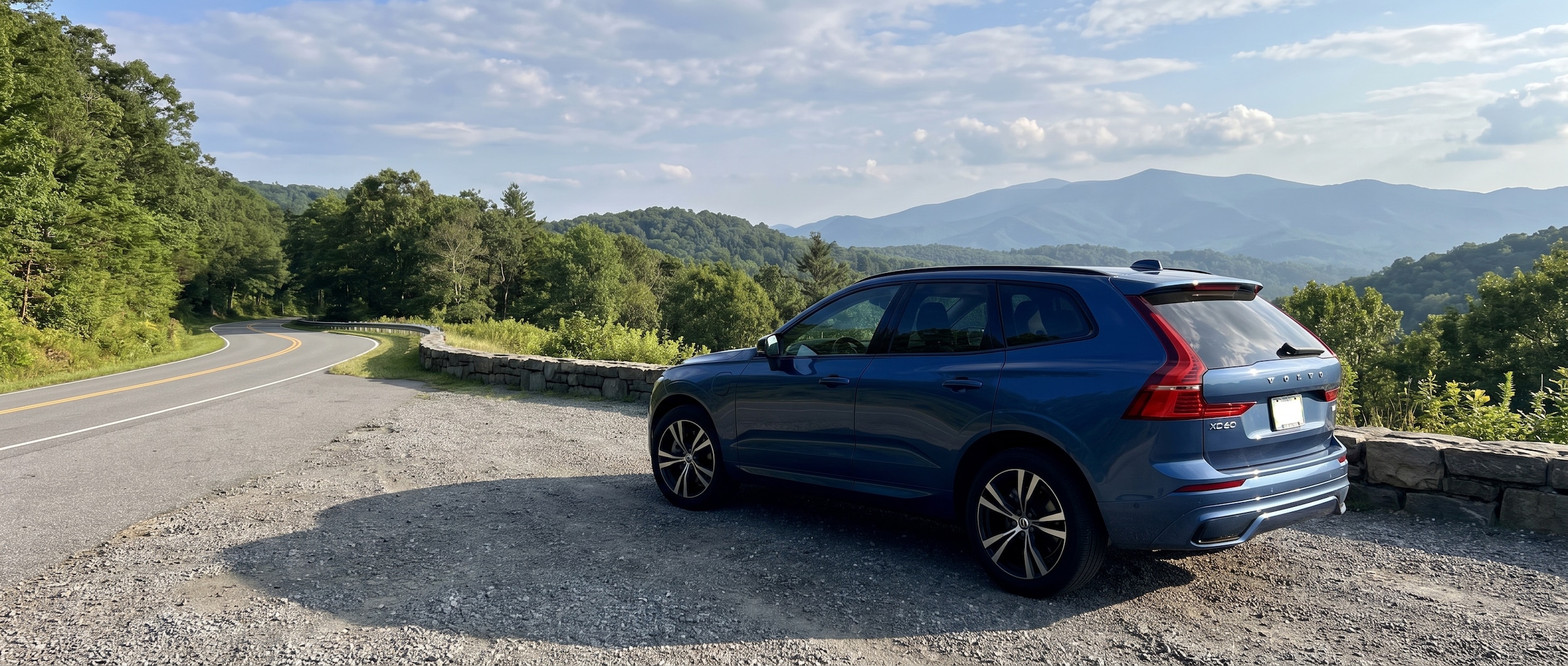 2026 Volvo XC60 at a scenic overlook on SC-11 Cherokee Foothills Scenic Highway, Blue Ridge Mountains, Upstate SC, summer
