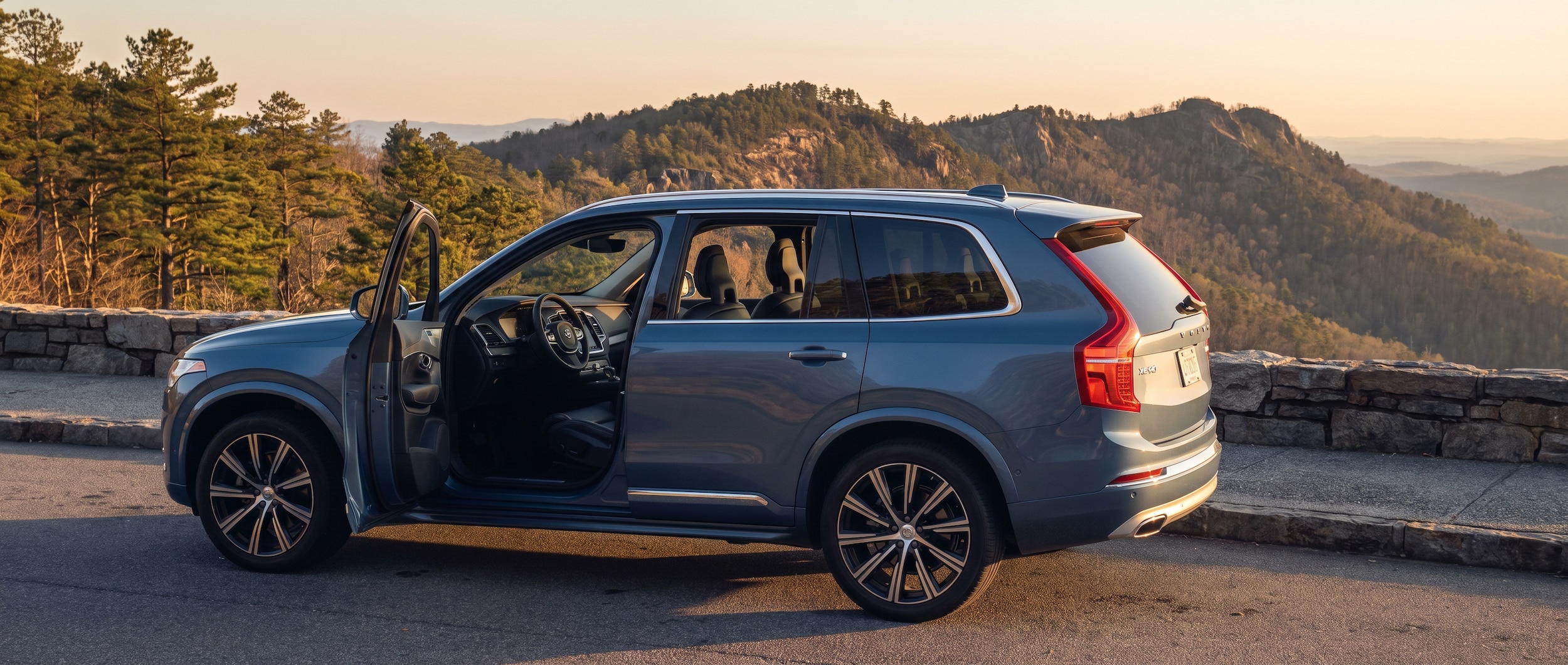 2026 Volvo XC90 Ultra on SC-11 Cherokee Foothills Scenic Highway, Upstate SC, showing massage seat center display