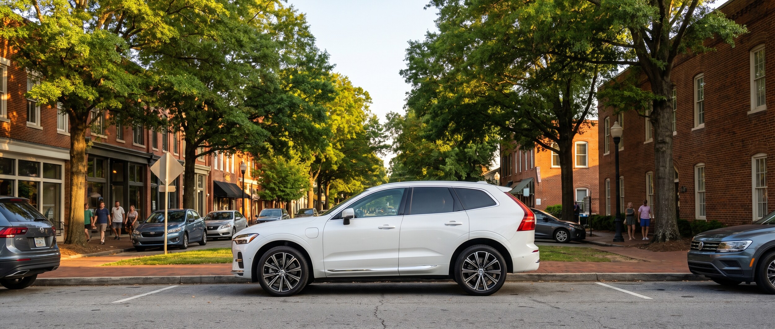2026 Volvo XC60 parked near Falls Park on the Reedy in downtown Greenville SC on a summer evening