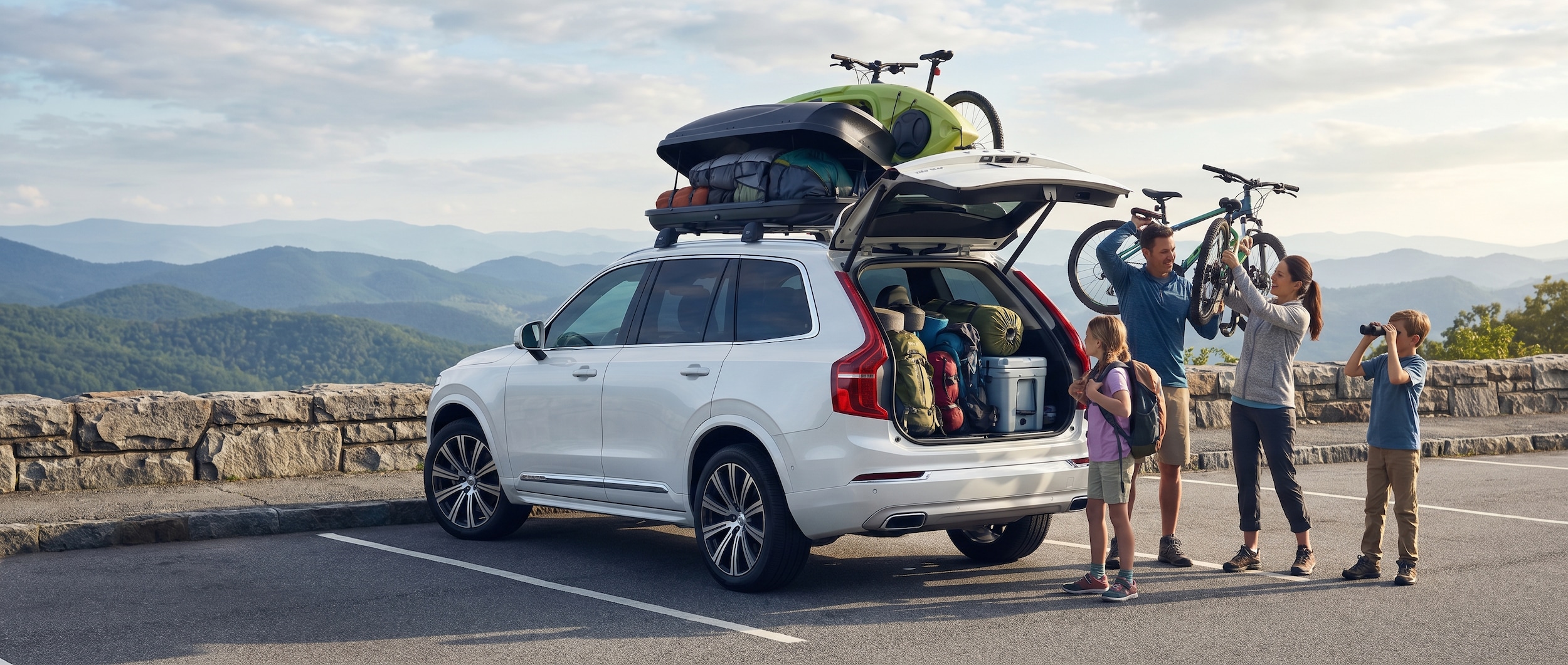 Volvo SUV packed for summer road trip near Greenville, SC mountains