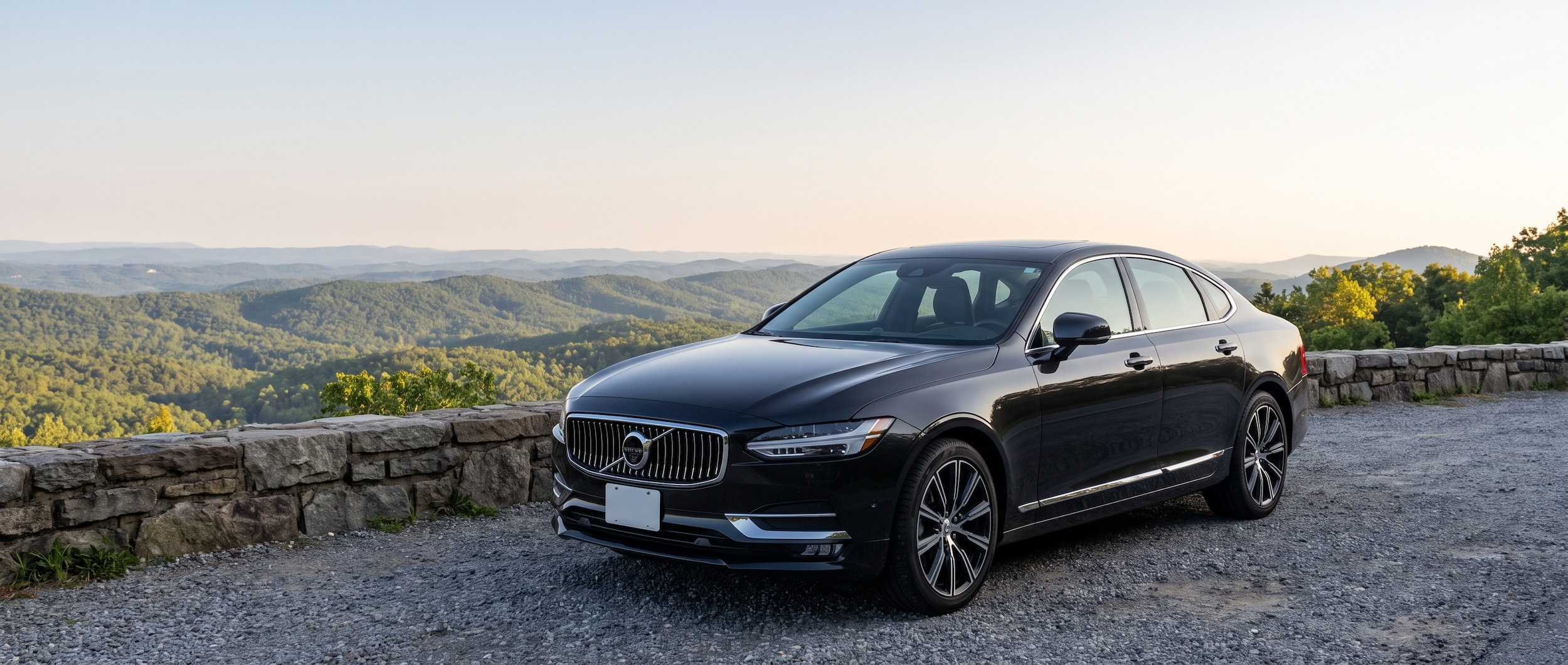 2025 Volvo S90 sedan on a Blue Ridge foothills overlook in South Carolina