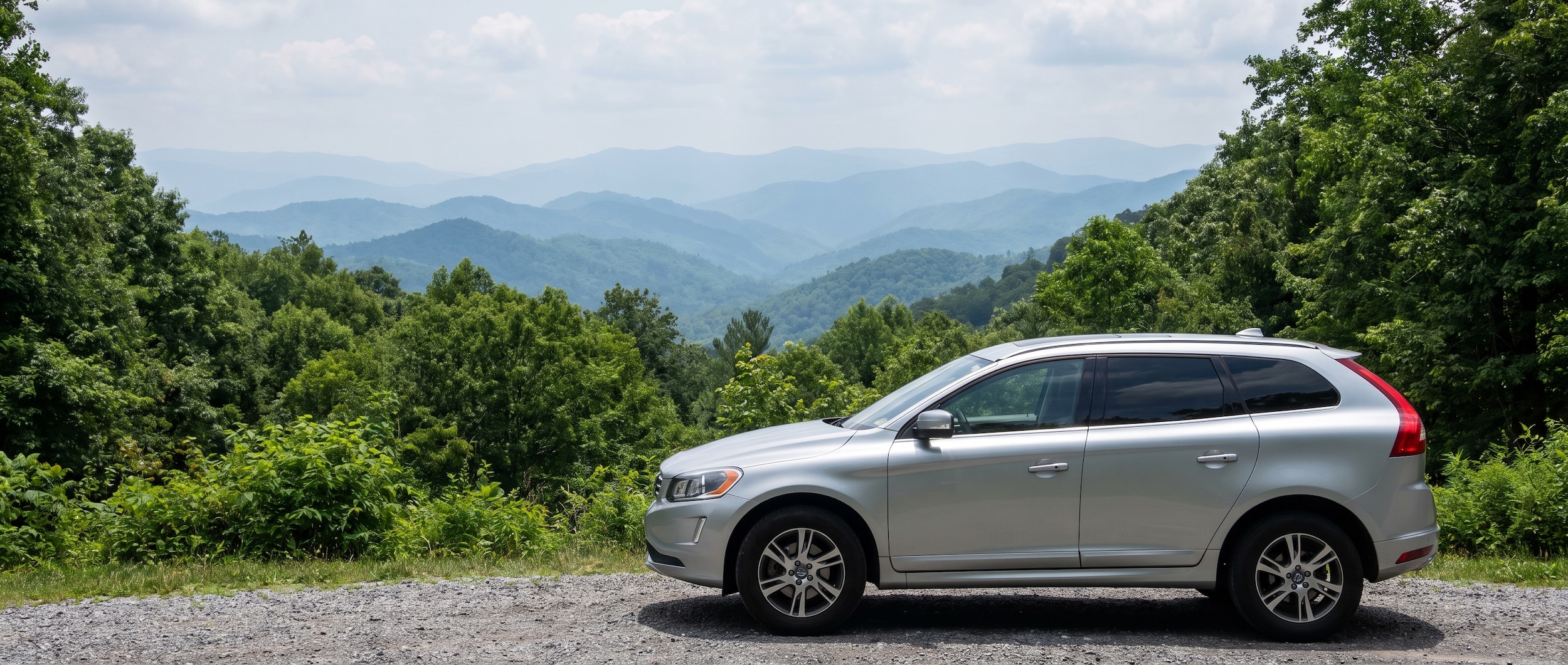 Volvo XC60 at a Great Smoky Mountains overlook on a summer road trip from Greenville SC