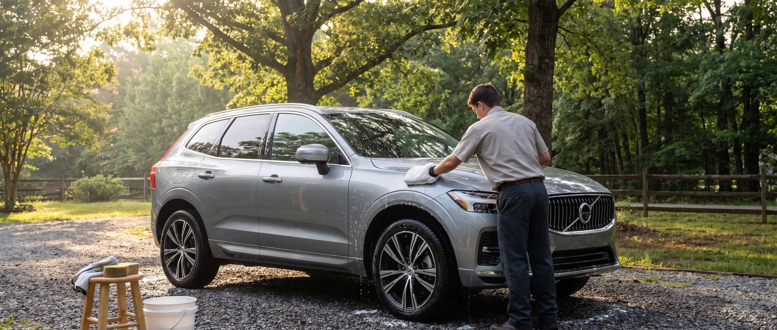 2026 Volvo XC60 being hand-washed in morning shade in Greenville, SC