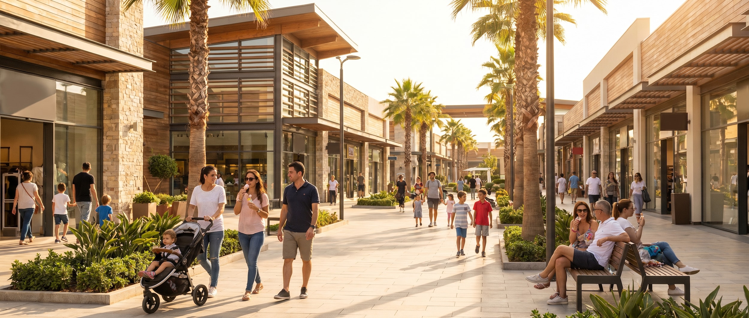 Magnolia Park shopping complex entrance with visitors in Greenville, SC