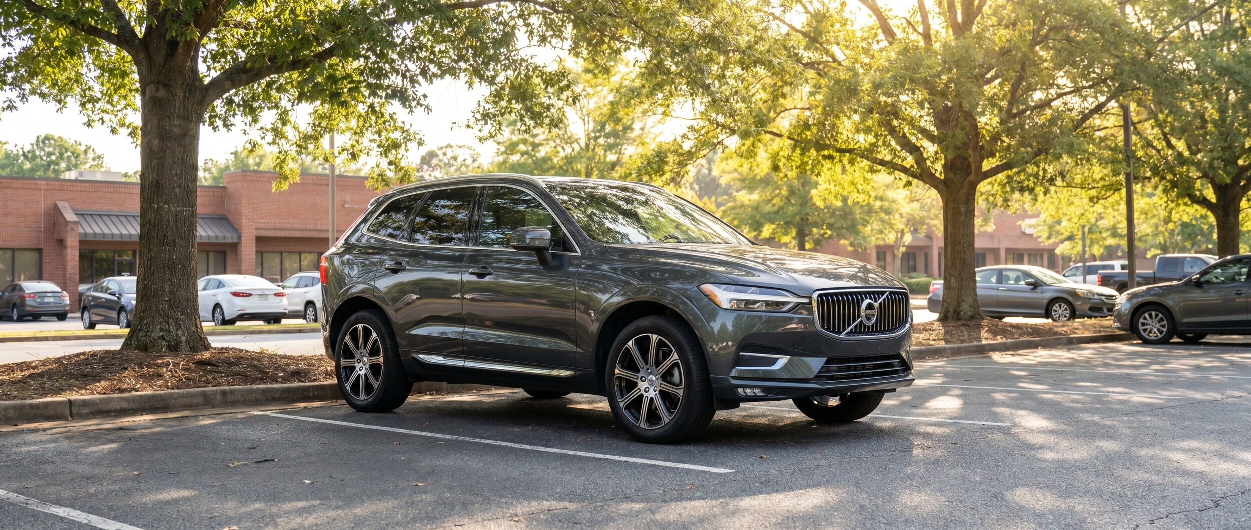 Volvo SUV using windshield shade for cooling in Greenville SC parking lot