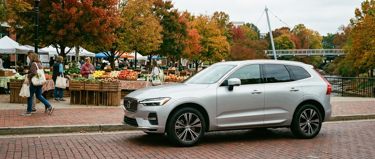 2026 Volvo XC60 parked at a fall farmers market in downtown Greenville SC