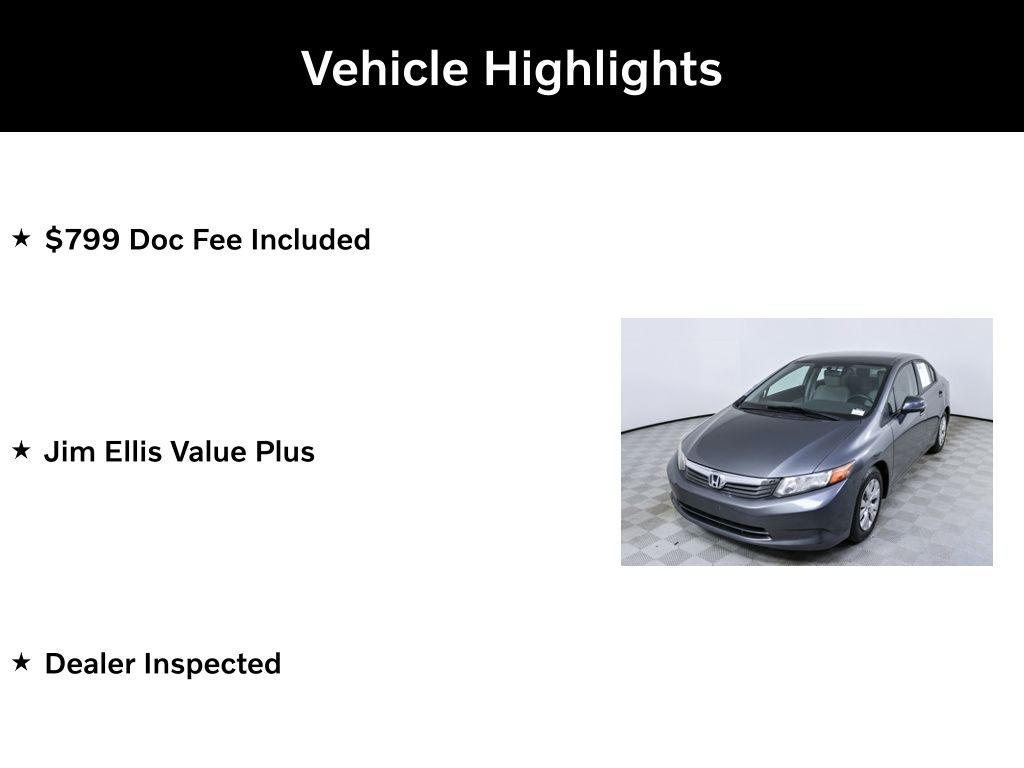 Used 2012 Honda Civic LX with VIN 19XFB2F51CE351661 for sale in Buford, GA