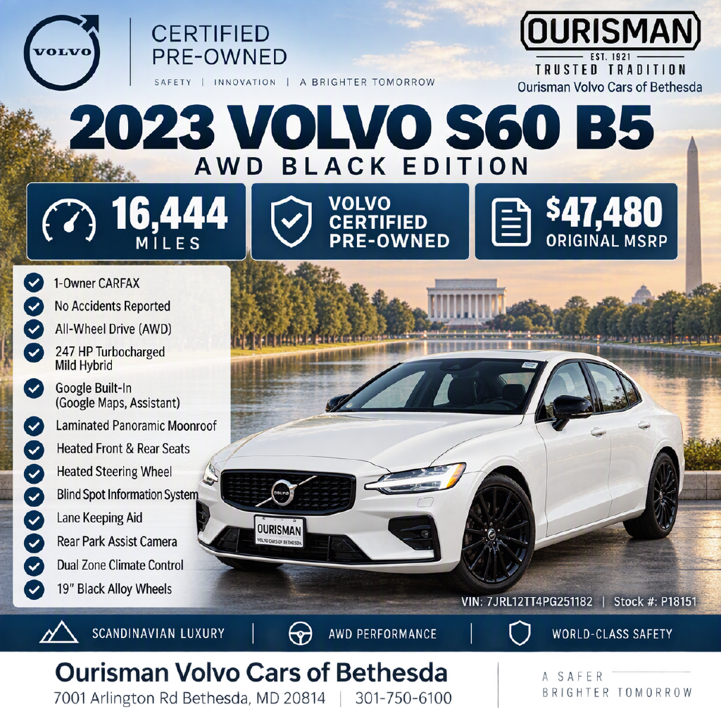 Certified 2023 Volvo S60 B5 Plus Black Edition Sedan