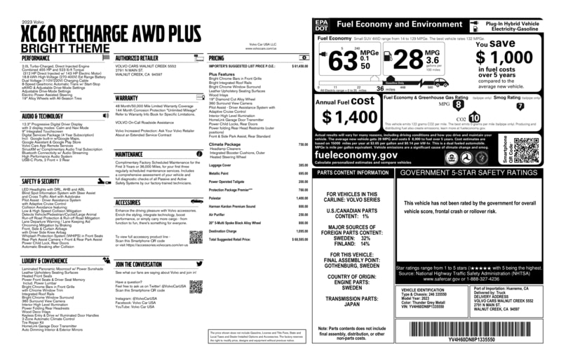 2023 Volvo XC60 Recharge Plug-In Hybrid Plus Bright photo 2