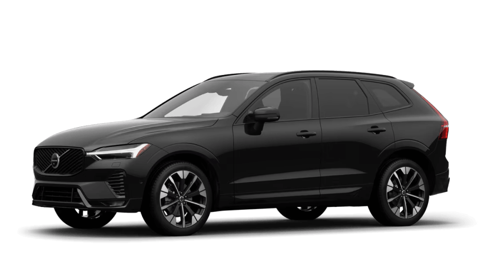 Front three-quarter view of a Volvo XC60 in Onyx Black on a white background.