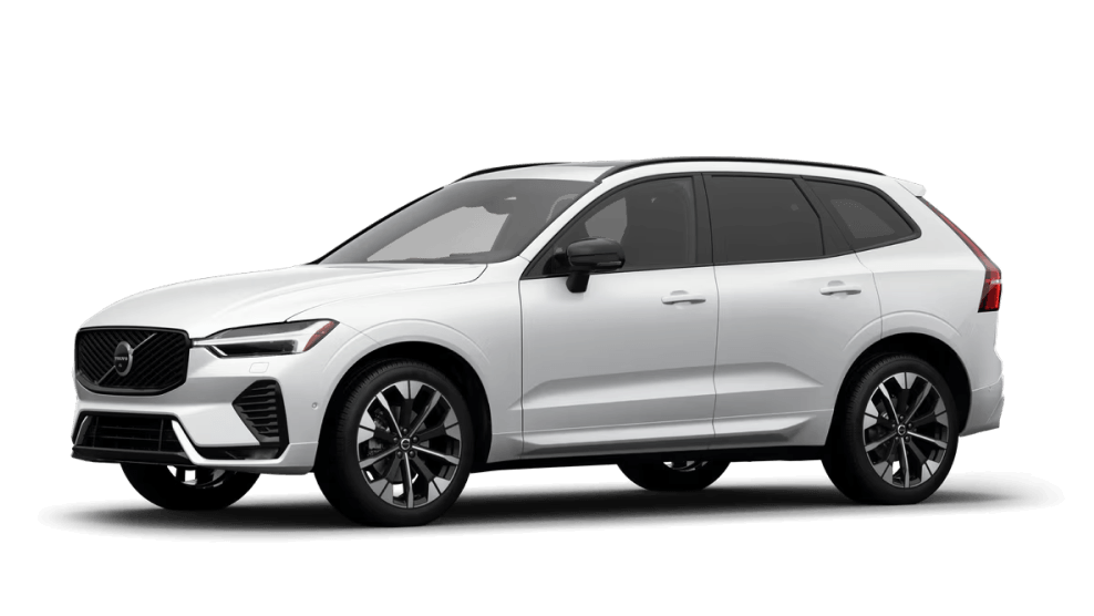 Front three-quarter view of a Volvo XC60 in Crystal White on a white background.