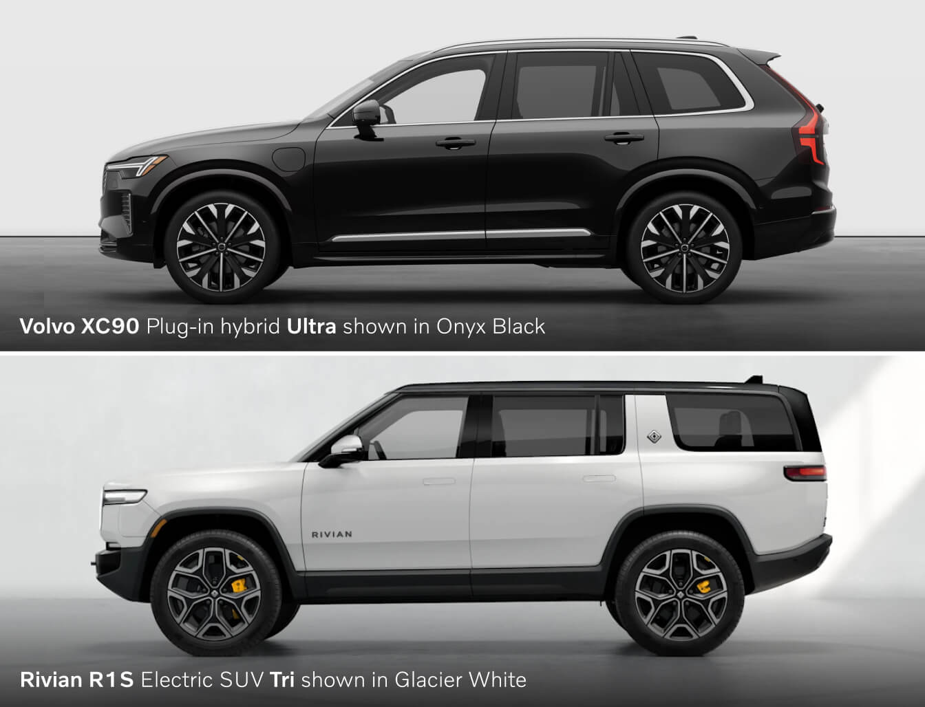 Rivian R1S vs. Volvo XC90 Recharge Dimensions and Cargo Space
