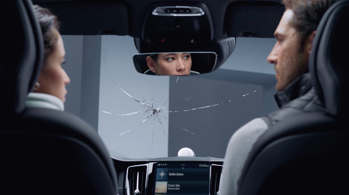 A large crack on a windshield