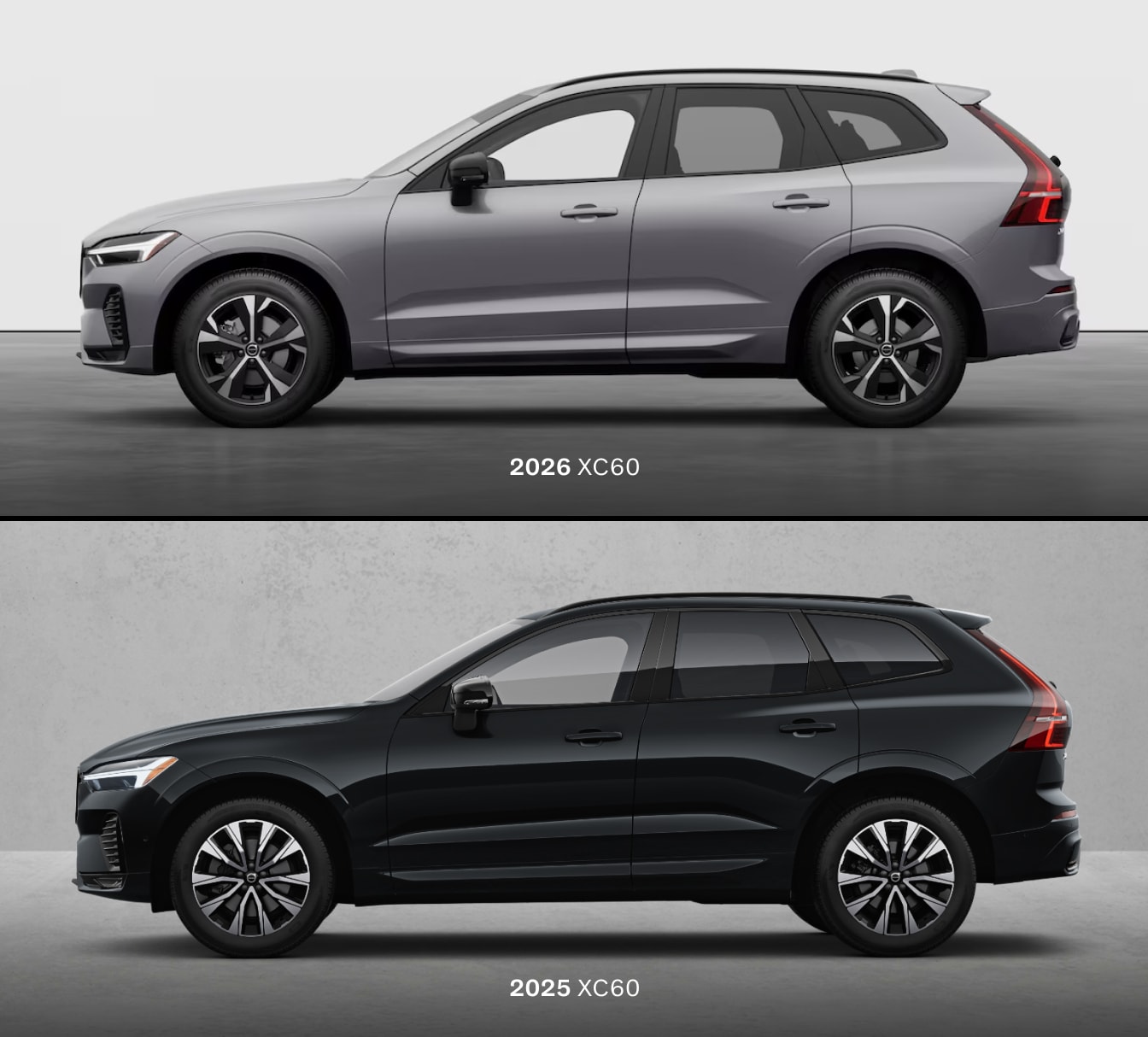 Volvo 2026 XC60 Vs 2025 XC60 side view comparison