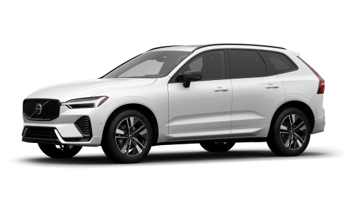 Front three-quarter studio view of a white Volvo XC60 SUV on a plain white background.