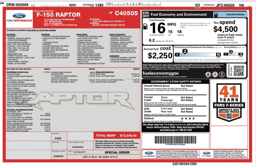 Used 2018 Ford F-150 Raptor Truck