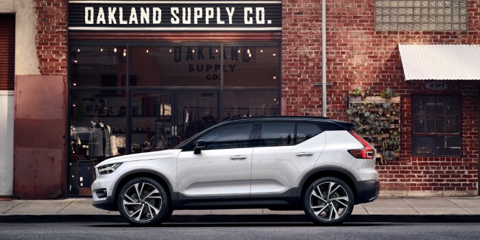 new Volvo XC40 outside of a brick building