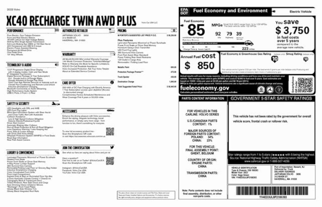 Certified 2023 Volvo XC40 Recharge Pure Electric Twin Plus SUV